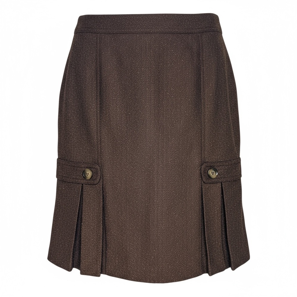 BCX Brown Tweed Pleated Skirt with Button Detail | Size‎ 3